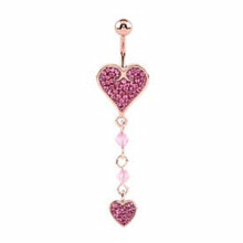 Rose Gold Jewelled Pink Hearts Belly Ring