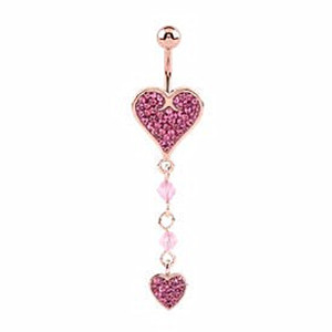 Rose Gold Jewelled Pink Hearts Belly Ring
