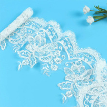 Crochet Lace Trim with Sequins and Milk Silk Eyelet Embroidery