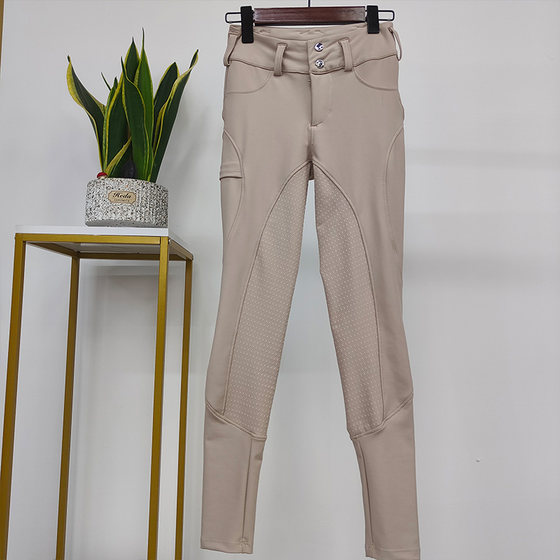 Khaki Button Horse Marcaíocht Capall Breeches Lógó Saincheaptha