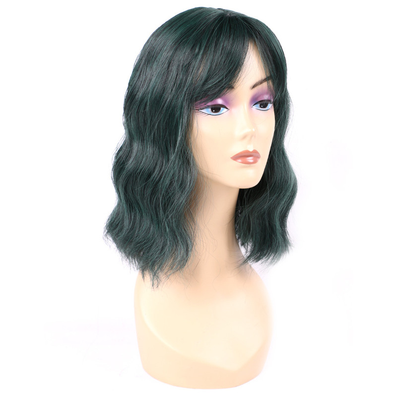 Synthetic Hair Short Bob Wigs Natural Wavy Style with Bangs Fringe Skin Scalp Natural Hairline Shoulder Length