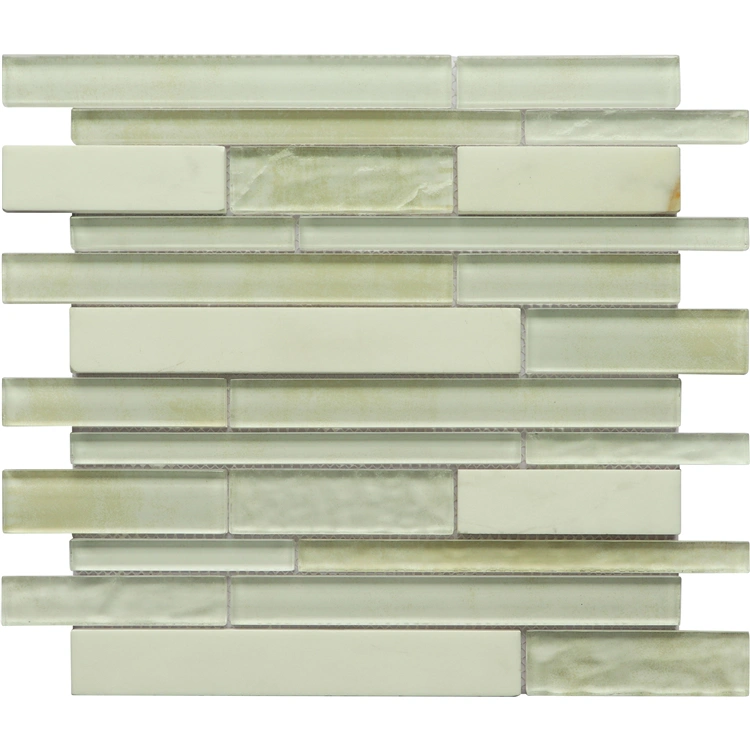 Strip Shape Beige Stone Mix Crystal Mosaic for Kitchen