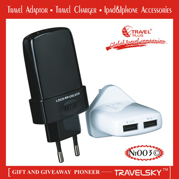 Dual USB Ports Electric Plug Adaptor for Travel