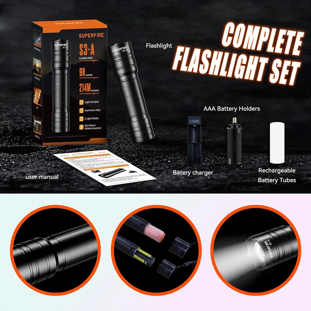 Mini Flashlight, S3-a Aluminum Alloy, Variable Zoom Outdoor Lighting Flashlight