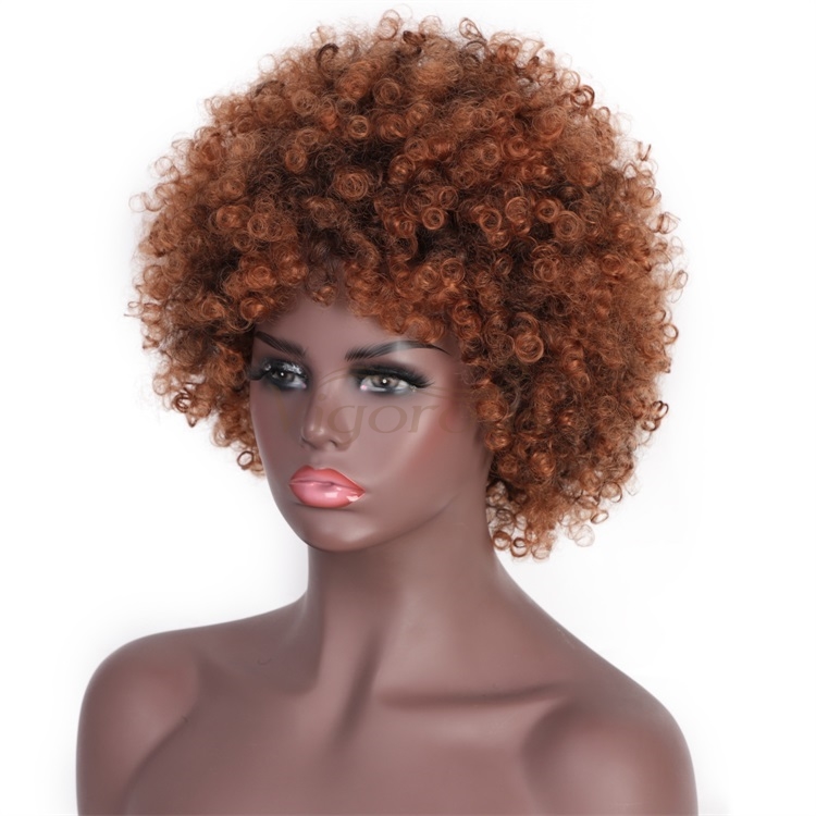 Vigorous Synthetic Afro Kinky Curly Wigs Short Brown Hair Wig Fluffy High Temperature Heat Resistant Fiber Wig for Black Women