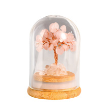 Raw Rose Quartz Copper Wire Tree in Glass Cove Micro Landscape Ornament(78x53mm)