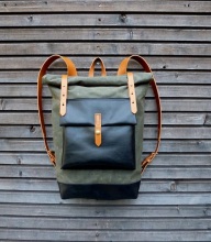 Custom high quality waxed canvas backpack with leather trim