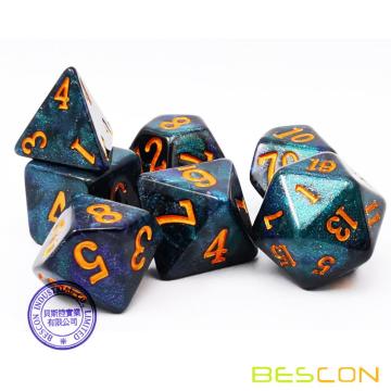 Bescon Starry Night Würfel Set Serie, 7tlg. Polyedrisches RPG Würfel Set von MIDNIGHT, Tinbox Set