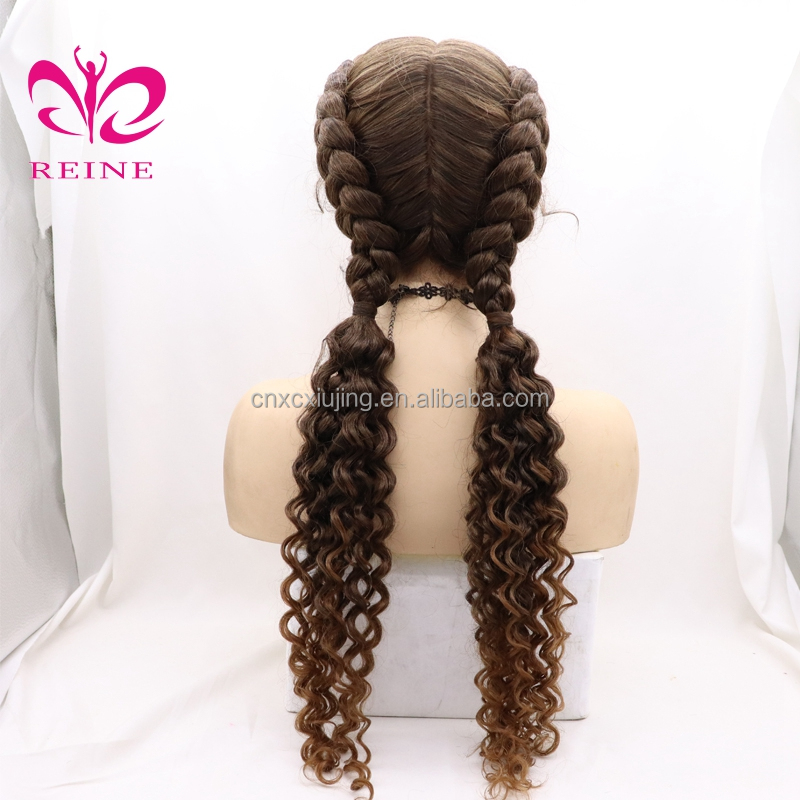 Braided Wig Synthetic Lace Front Wig Heat Resistant Double Box Braid Wigs for Black Women Middle Part Blonde Black Brown Long