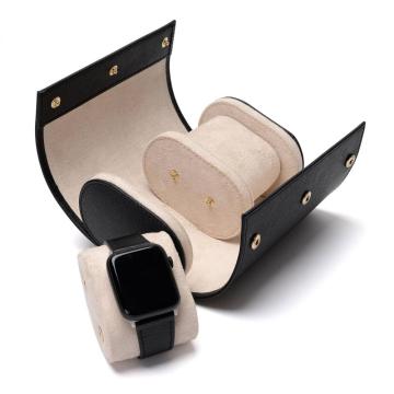 Kotak perhiasan perhiasan halus kotak arloji kulit silinder