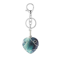 Fluorite 30MM Love Heart Pendant Wrapped Steel Wire Keychain