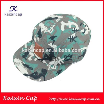 custom wholesale green camo pattern 5 panel camp cap and hat