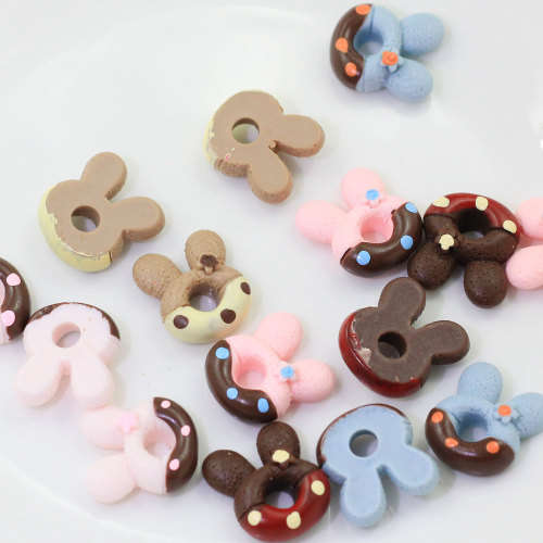 Kawaii Tier Kaninchen Donut Harz Cabochons Essen Miniatur Figur DIY Schmuck Zubehör