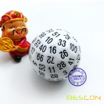 Bescon Polyhedral Dice 100 Sides Dice, D100 mort, 100 Cided Cube, D100 Game Dice, 100-Cided Cube of White Color
