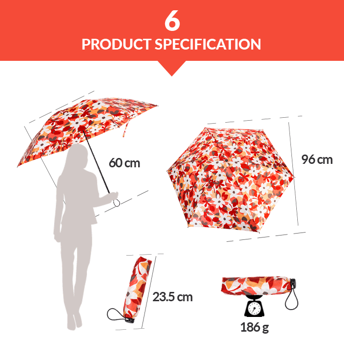 Red Floral Folding Umbrella