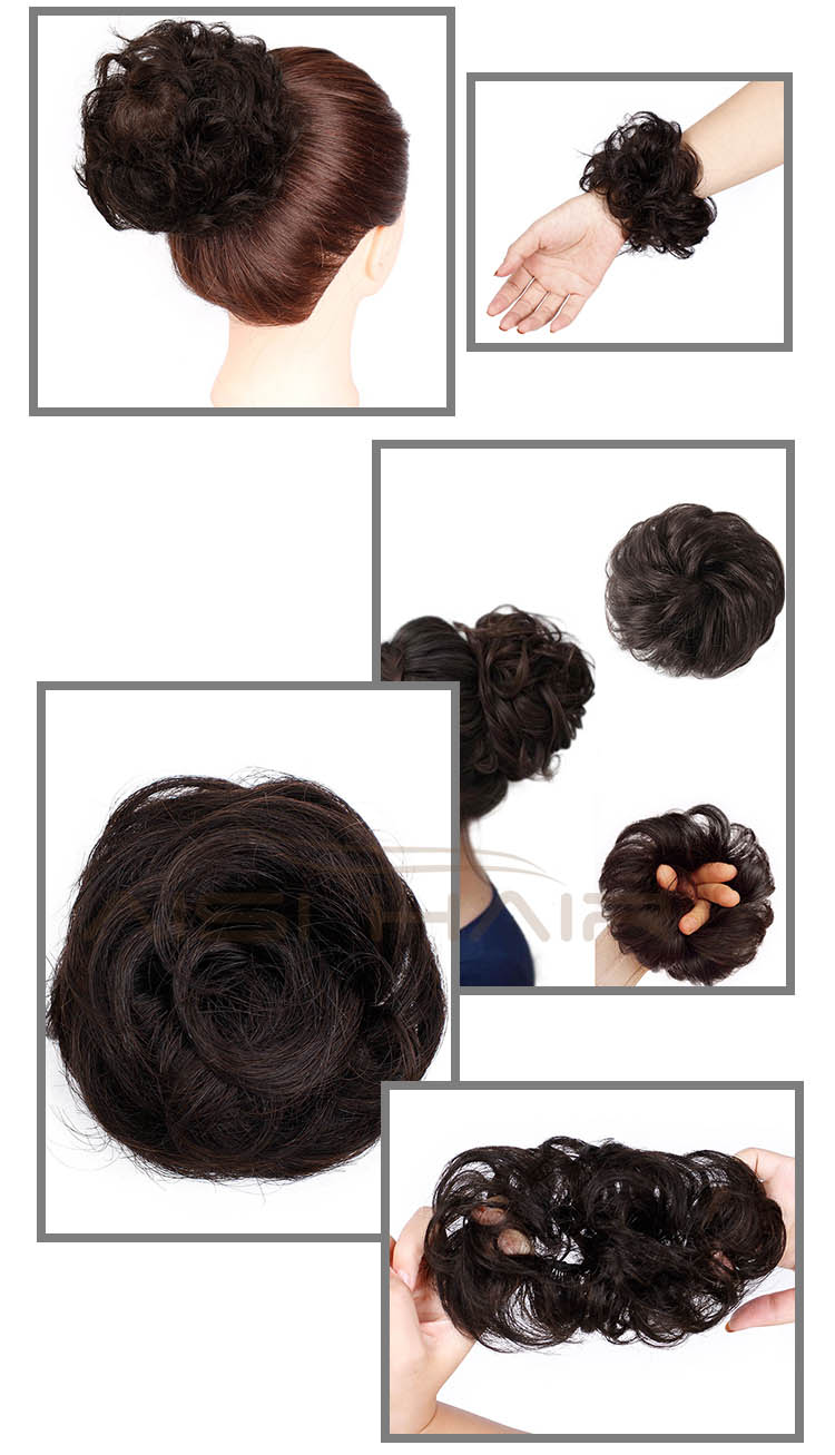 Aisi Hair Brazilian Human Hair Curly Brown Chignon Bun Elastic Rope Rubber Band Hairpiece Clip In Extension For Black Women