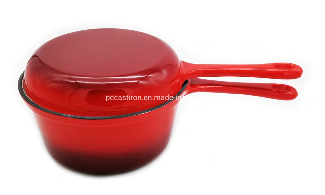 Enamel Cast Iron Combo Cooker Saucepan with Double Use Skillet Lid