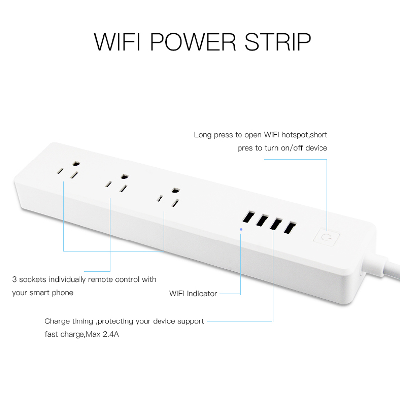 US Outlet Socket Surge Protector Wifi Smart Power Strip With Usb PortsTUYA