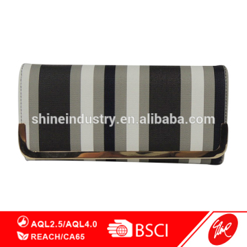 Canvas Stripe Metal Bar PU Women Wallet Purse