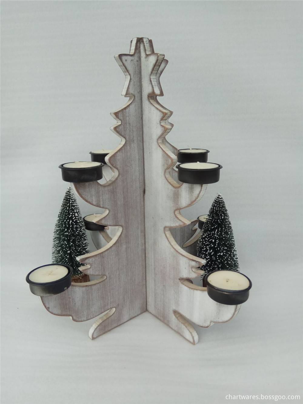 white-wash wooden candle holder