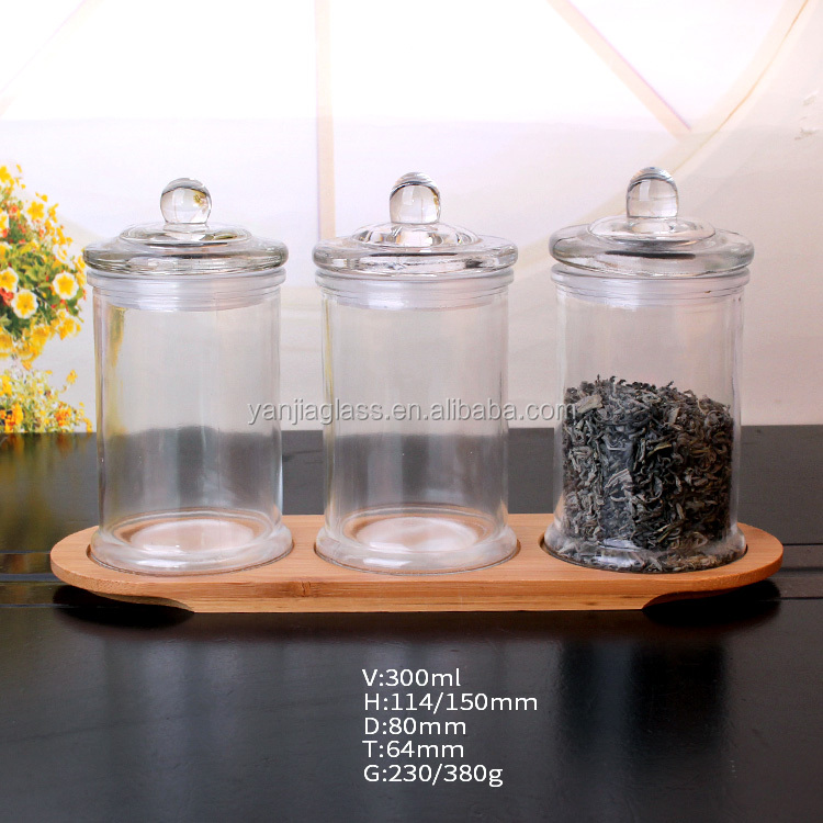 300ml glass jars tea storage cylinder jar with sealed glass lid