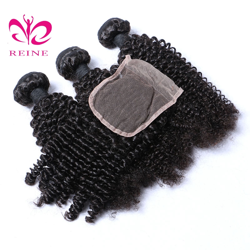 REINE Grade 9a peruvian virgin hair with closure , wholesale virgin peruvian kinky curl , high grade natural hair extensions