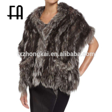 Factory direct wholesale fashion knit fox fur shawl with pocket