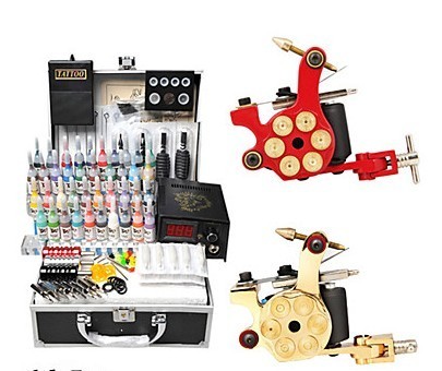 2 Bullet Guns Tattoo Kit with LCD Power (40 Color Ink)