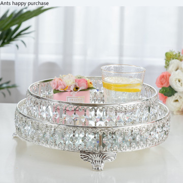 European Mirror Metal Tray Cake Stand Crystal Fruit Plate Cosmetic Jewelry Box Sundries Storage Tray Dessert Table Decoration