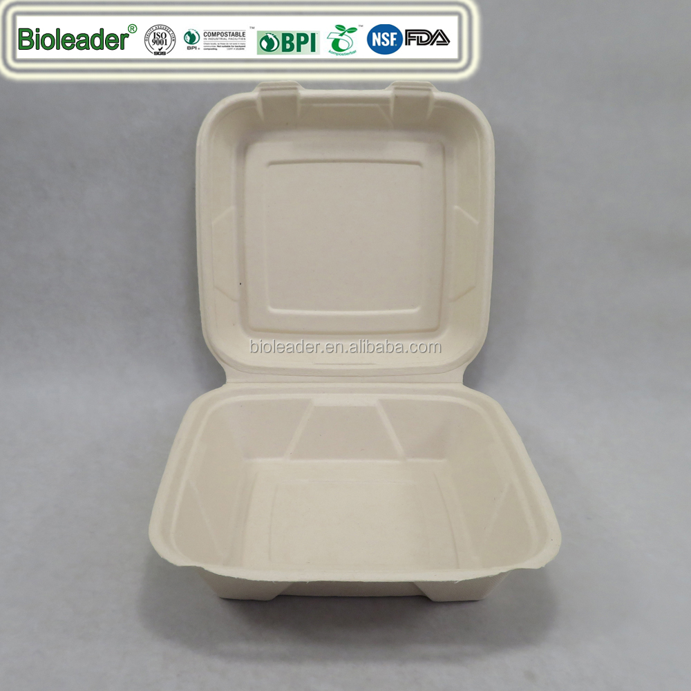 Sugar Cane Bagasse 8 Inch 3 Compartment Food Container