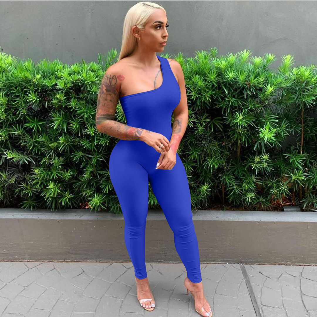 5 Color Ready To Ship Casual Women's Rompers One Shoulder Slim Fit Jumpsuit