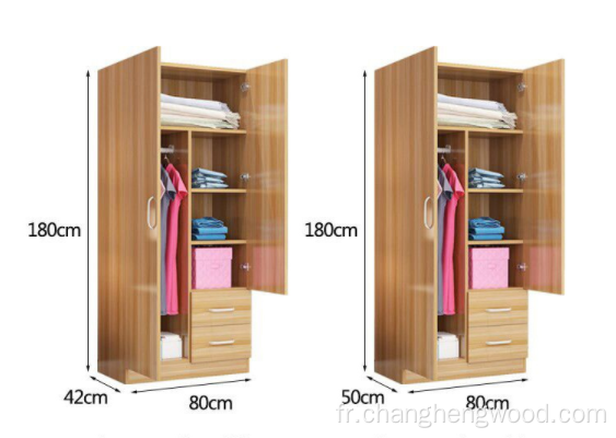 Vente chaude simple armoire pratique à 2 portes avec 2 tiroirs
