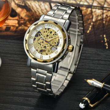 Gold case custom skeleton automatic watches men