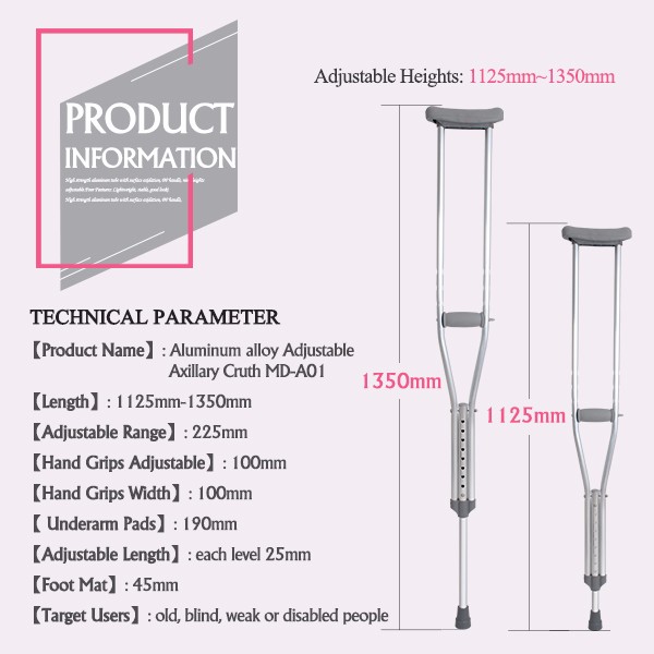 Folding lightweight stainless disabled under arm crutches