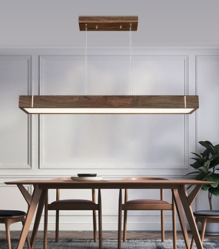 Chinese Walnut Dining Room Chandelier LED Strip Lamp