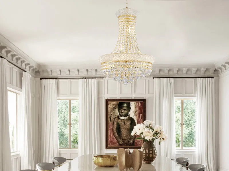 Elegant Gold Crystal Foyer Chandelier - Contemporary Ceiling Hanging Light Fixture