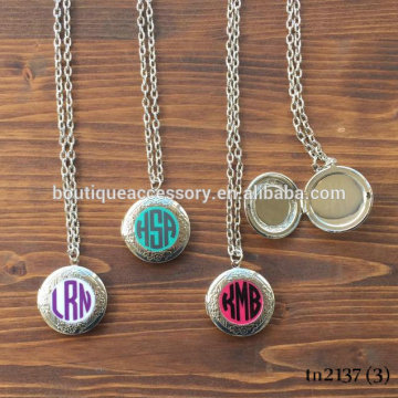 Customized Monogram Round Enamel Locket Necklace