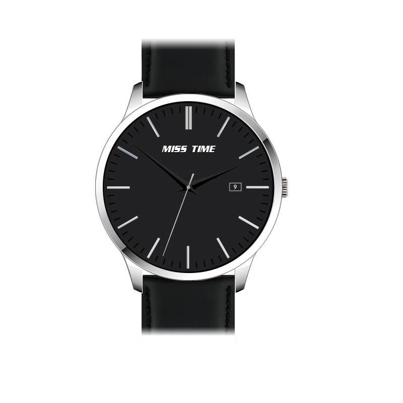 black stainless steel 3atm back genuine leather bands quartz watch