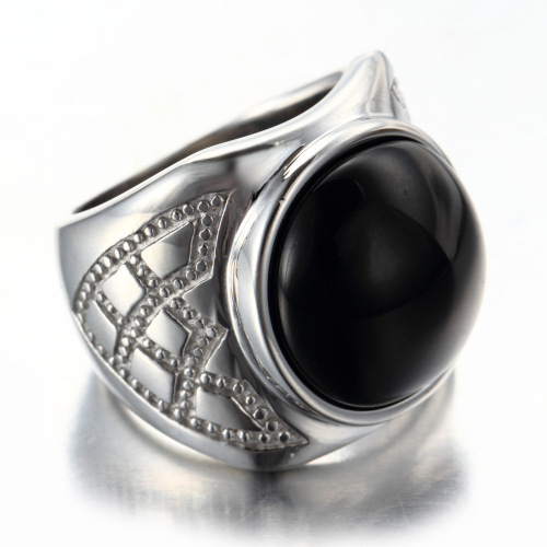 Anello in argento 925 con pietra nera per uomo