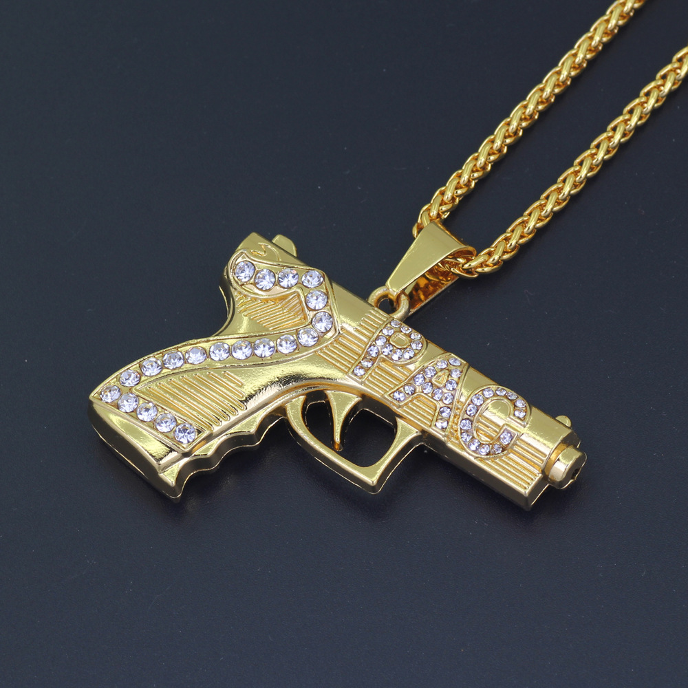 Low Moq High Quality American Hiphop Necklace 2pac Pistol Necklace Men Gold Jewelry Wholesale