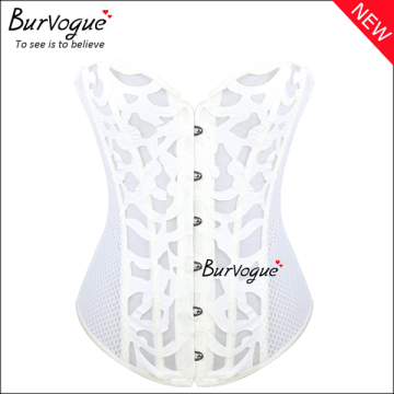 Burvogue White Fish Net Corset Top Elegant Jacquard OverBust Corset wholesale