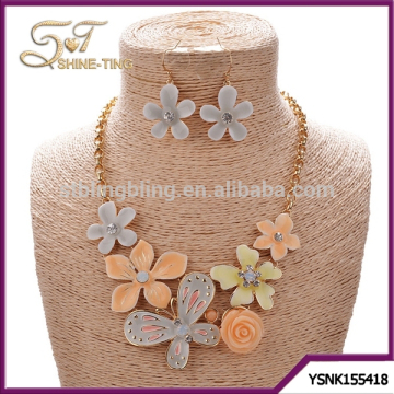BUTTERFLY FLOWER ENAMEL NECKLACE SET