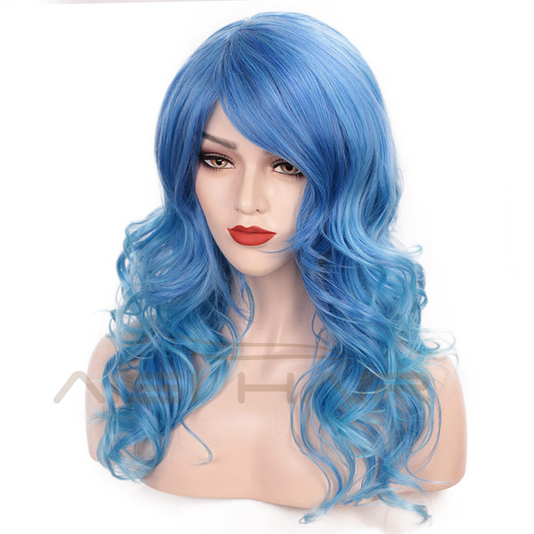 Aisi Hair Heat Resistant Synthetic Fiber Blue Wigs 24 Inch Cosplay Wigs Long Big Wave Cosplay Wigs for Women