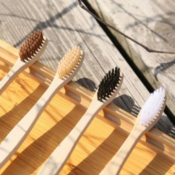 Wave shape charcoal bristle bamboo toothbrush