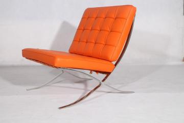 Orange Leather Barcelona Pavilion Chair Reproduction