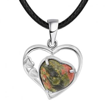 Unakite Love Heart Birthstone Pendant Gemstone Necklaces for Women