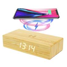 Bamboo Wireless Charger LED Clock