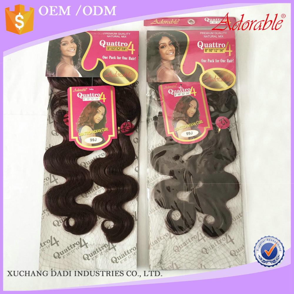 non-remy Brazilian body wave 4pcs synthetic hair weaving bundles with 1pc synthetic closure,Quattro indian curl blend hair