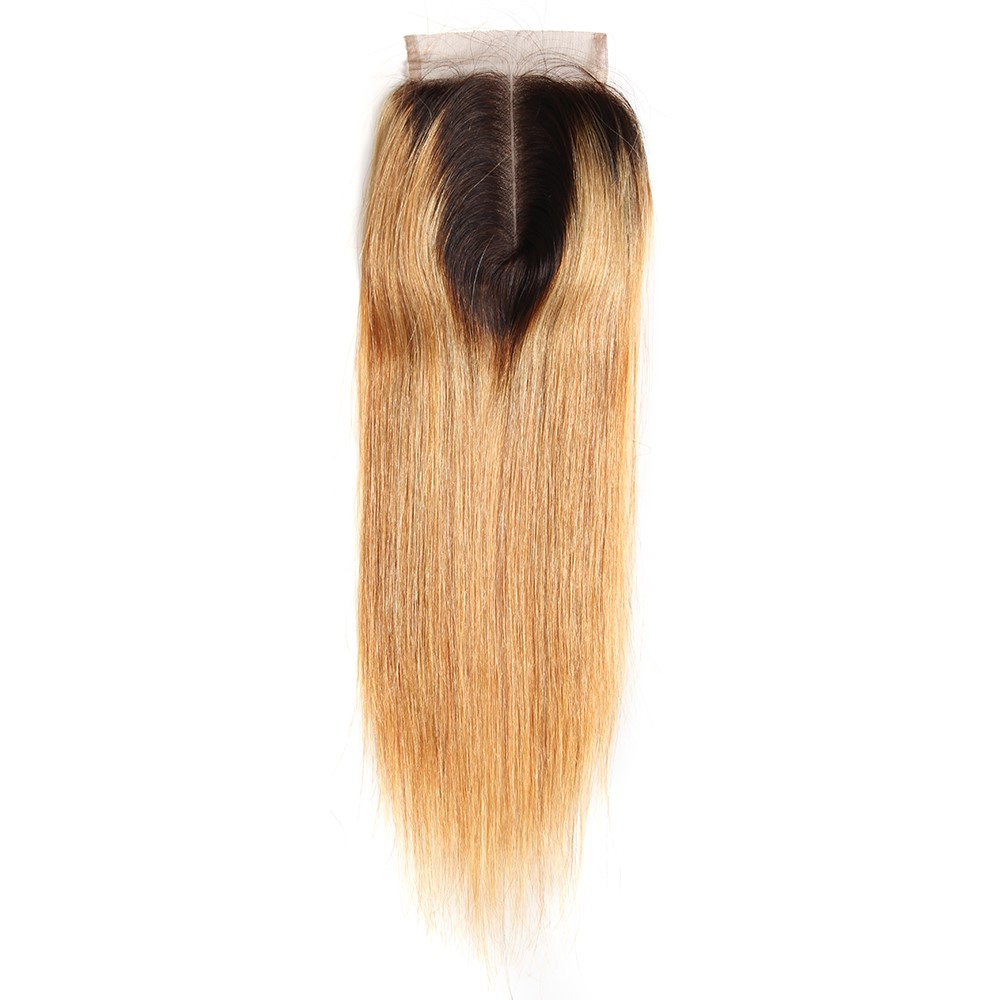 huashuo Highest Discounts Natural Overnight Delivery No Tangle Sublime Peruvian Straight Weave 1B/27 Ombre Lace Closure
