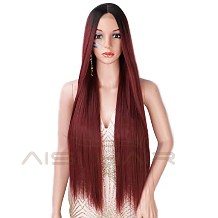 Aisi Hair Cosplay Wholesale Cheap Vendor Silky Straight Swiss Lace Ombre Red Synthetic Hair For Black Women Lace Front Wig